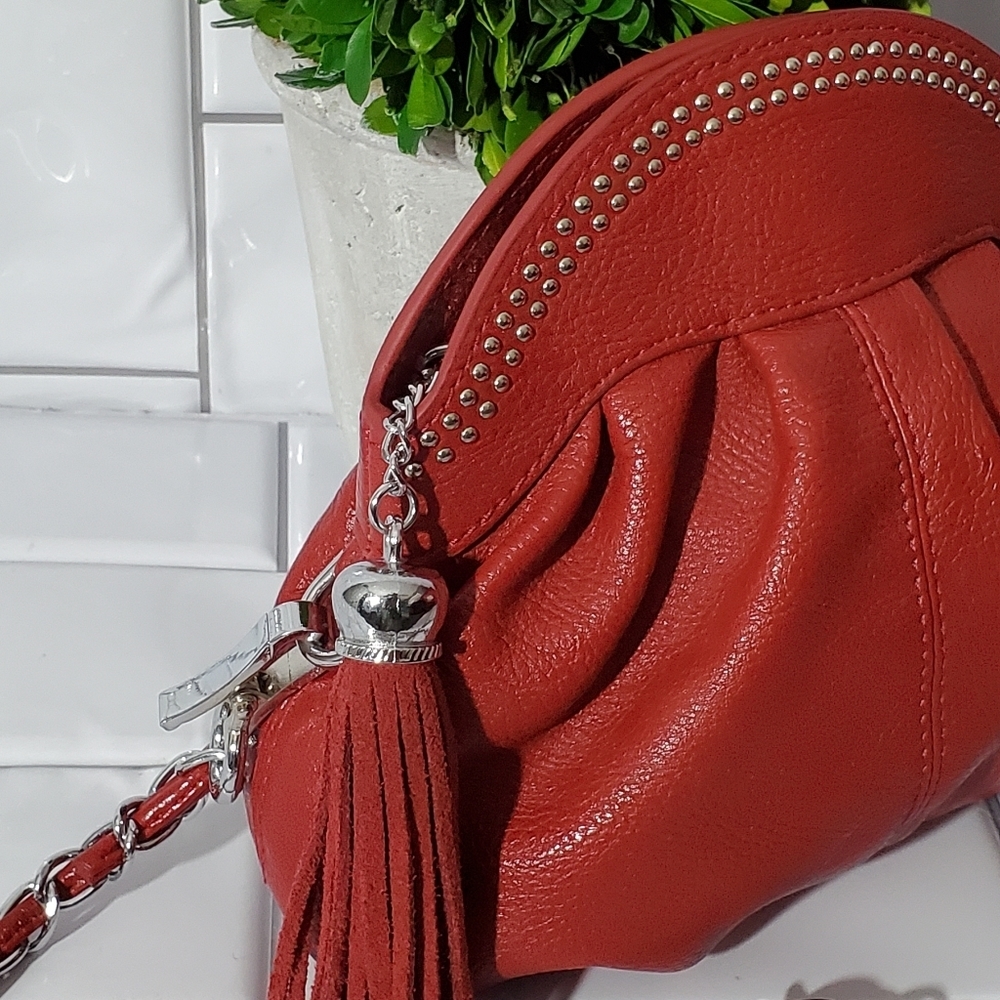 Cache Red Small Purse With Silver Chain Shoulder - image 3